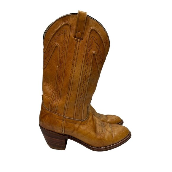 Vintage 1970s Dingo Leather Cowboy Western Boots Tan Embroidered Mens 10 E Wide - Picture 1 of 14